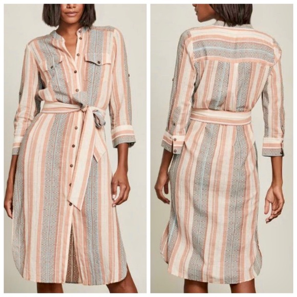 Veronica Beard Blush Stripe Makua Button Down Midi Dress In Blush NWT - Picture 6 of 15